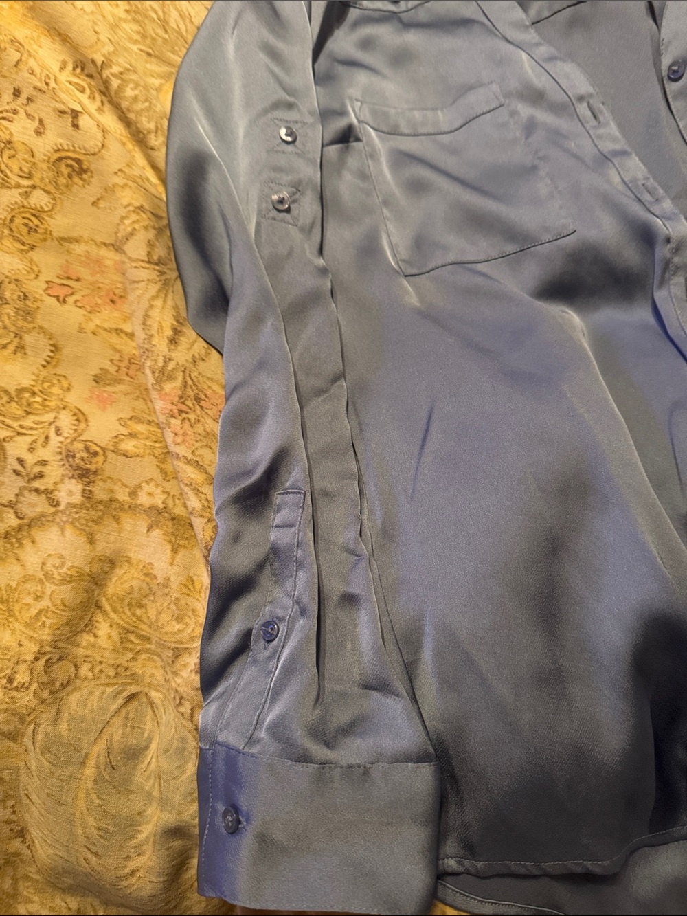 Express Silky Slate Blue Button-Up Blouse - Picture 2 of 7